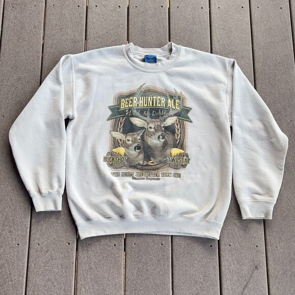 Vintage 90s Puritan Beer Hunter Ale Buckshot Twsday Crewneck Sweatshirt - Small